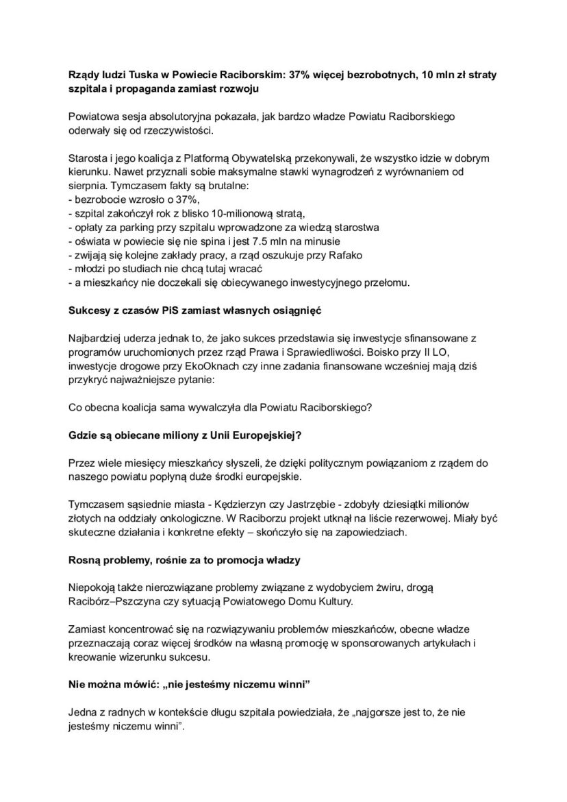Michał Woś podsumował rządy w powiecie raciborskim